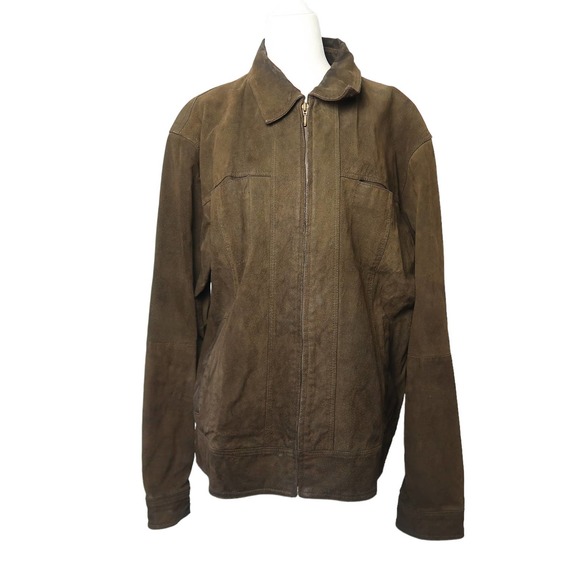 Vintage Penman's Men's olive green suede leather zip front bomber jacket L - Picture 1 of 6